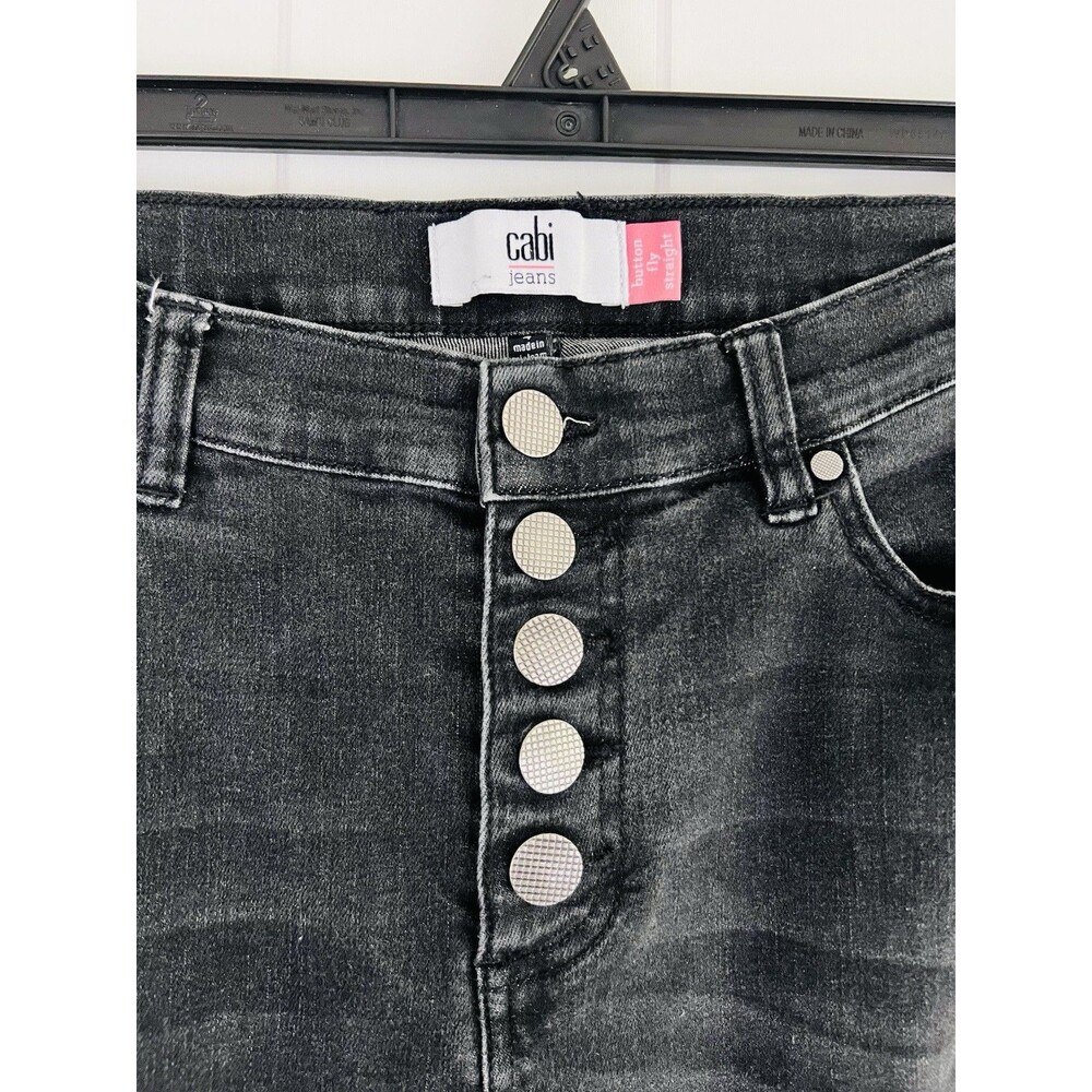 Cabi Black Dark Wash Denim Button Fly Straight Leg Jeans Size 4 Womens - Picture 2 of 6